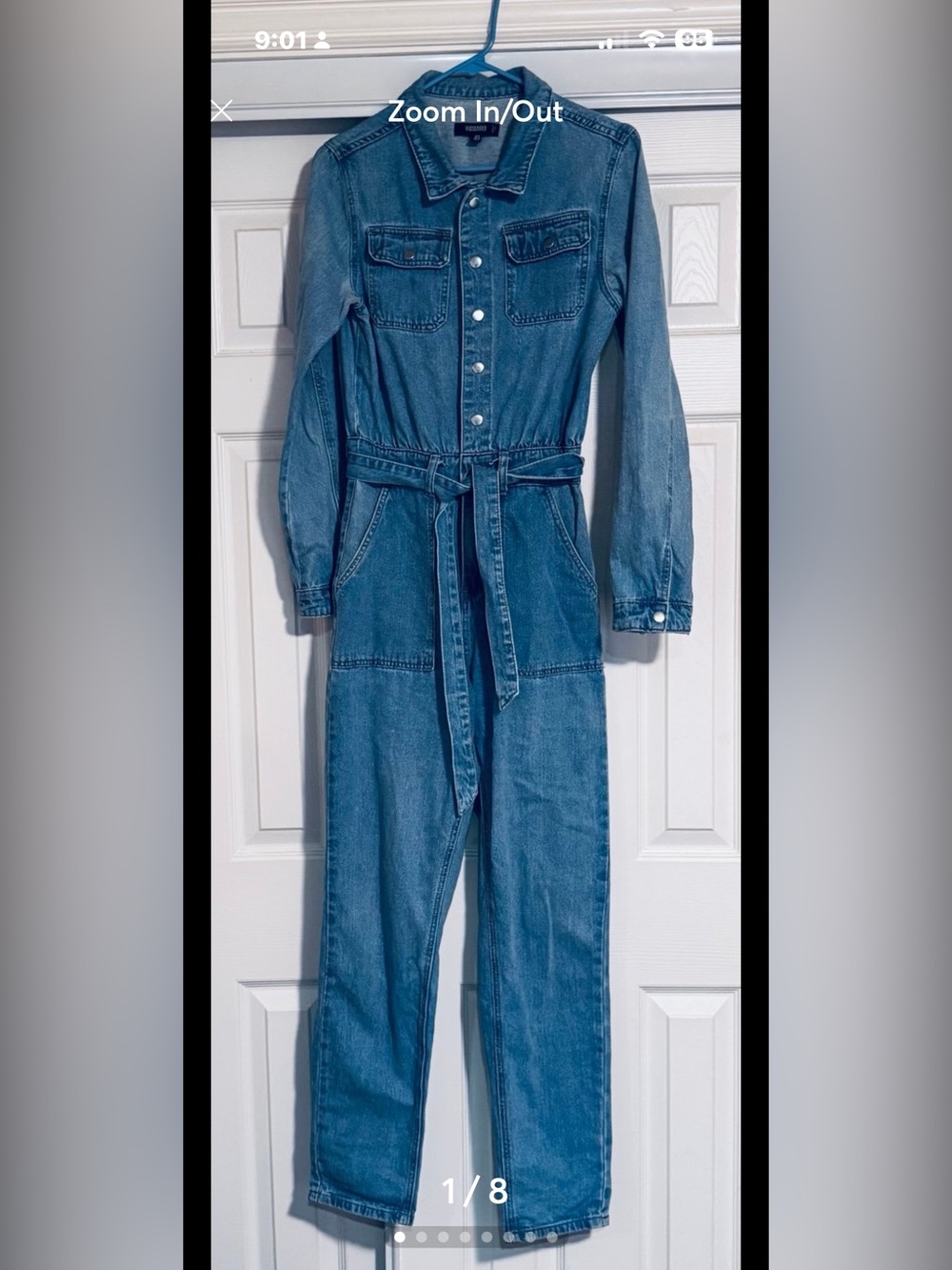 Missguided Blue Denim Button-Front Belted Jumpsuit